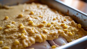 spreading cornbread topping
