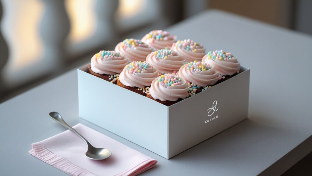 bento cake served in takeout box with spoon
